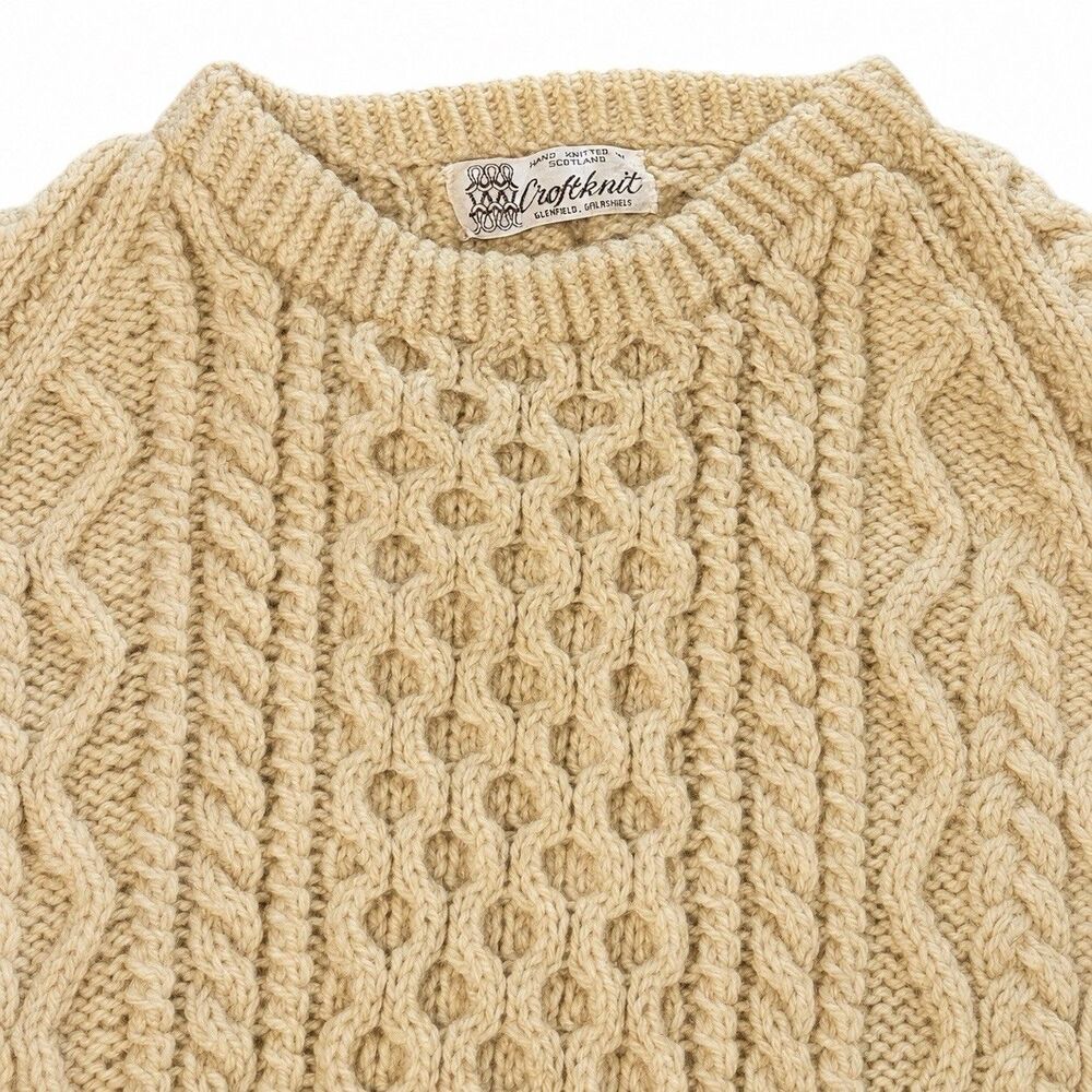Croftknit Scotland Hand Knit Wool Cable Aran Fisherman Sweater S/M - Picture 2 of 5